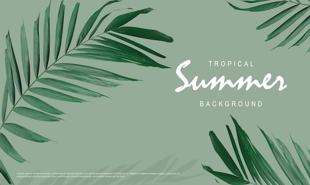 Fundo de venda de verão tropical de folhas de palmeira em um fundo verde Psd Premium