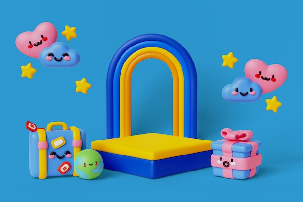 PSD grátis fundo do pódio de elementos kawaii 3d