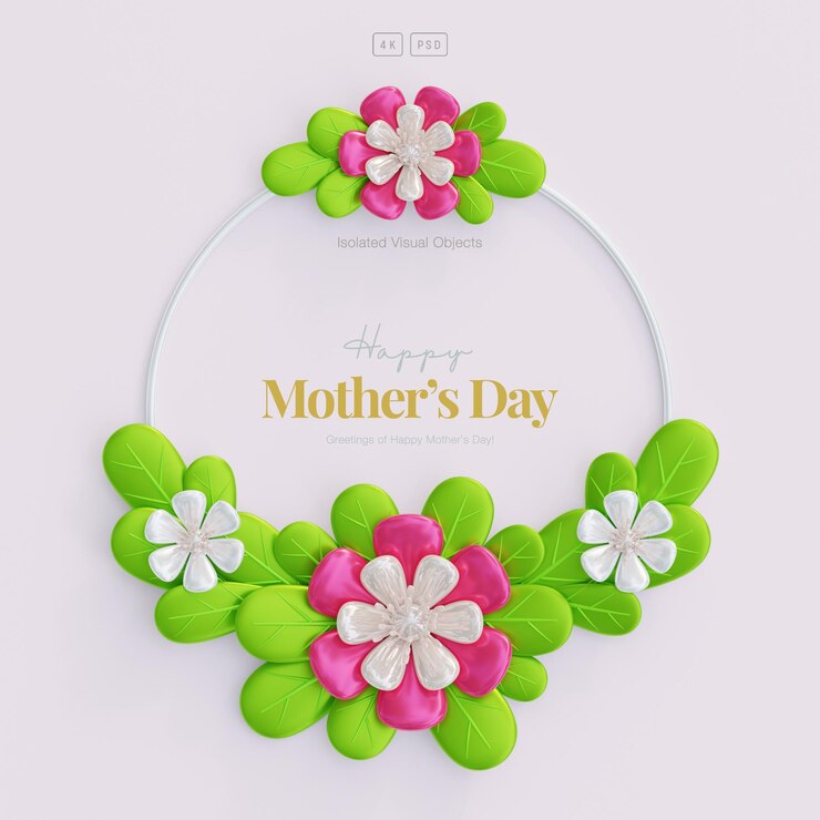 PSD grátis fundo floral do cartão do dia das mães com flores e folhas bonitas decorativas