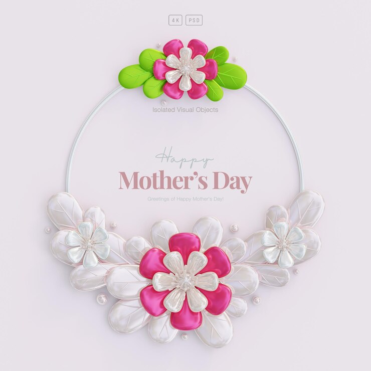 PSD grátis fundo floral do cartão do dia das mães com flores e folhas bonitas decorativas