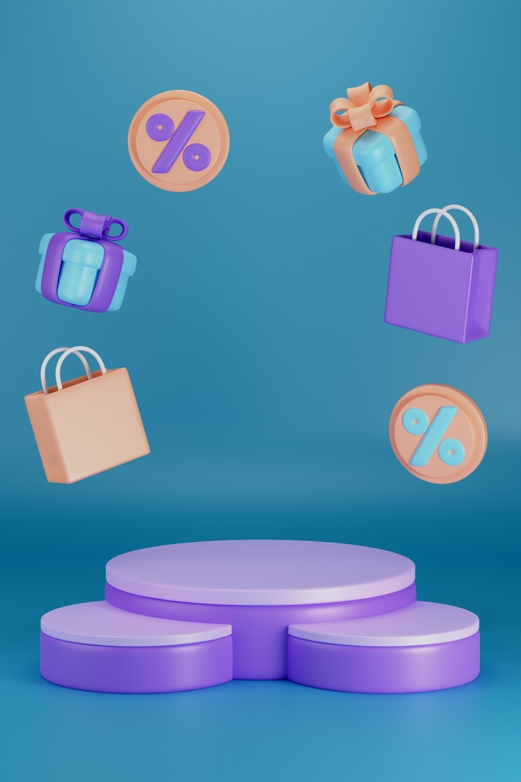 PSD grátis fundo vertical 3d para fazer compras com pódio