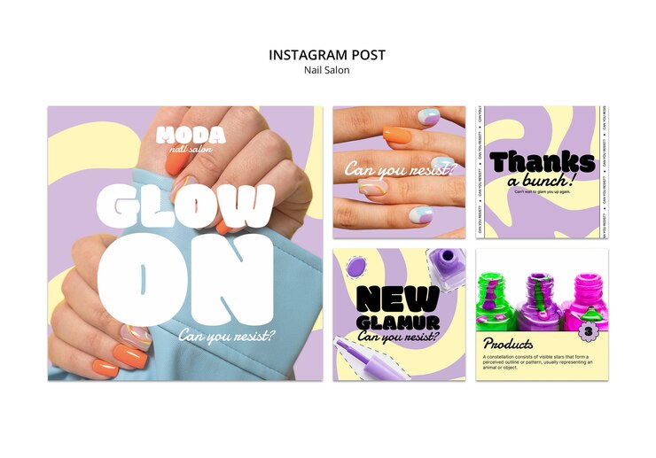 PSD grátis glow on: post no instagram para o salão de manicure