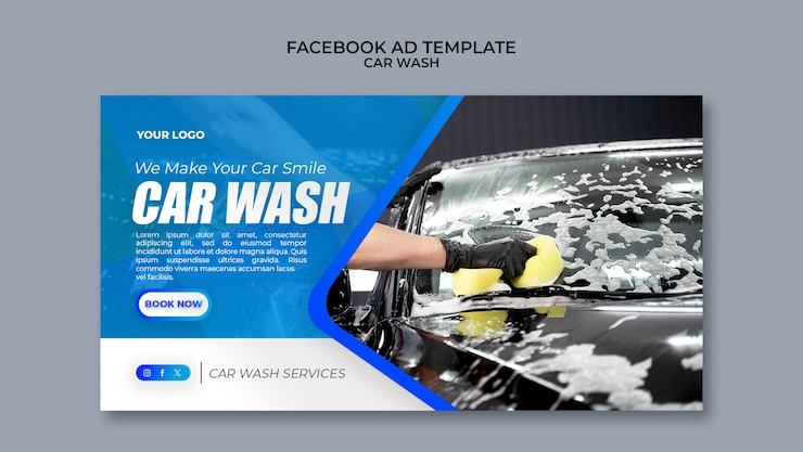 PSD grátis gradiente de lavagem de carros modelo de facebook
