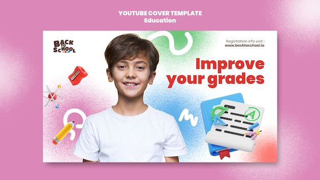 PSD grátis gradiente de volta às aulas modelo de capa do youtube