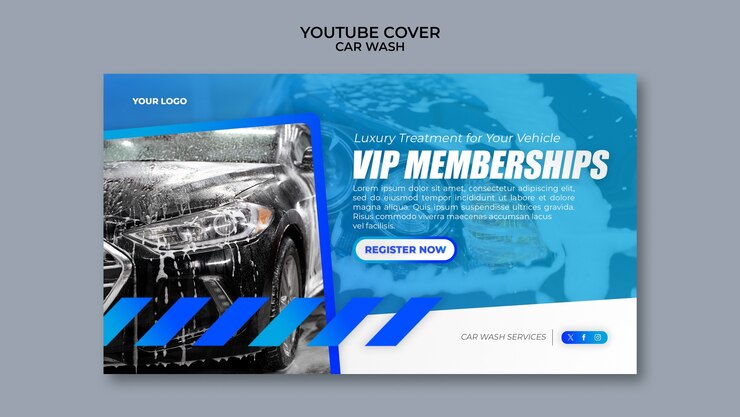PSD grátis gradiente lavagem de carros capa do youtube