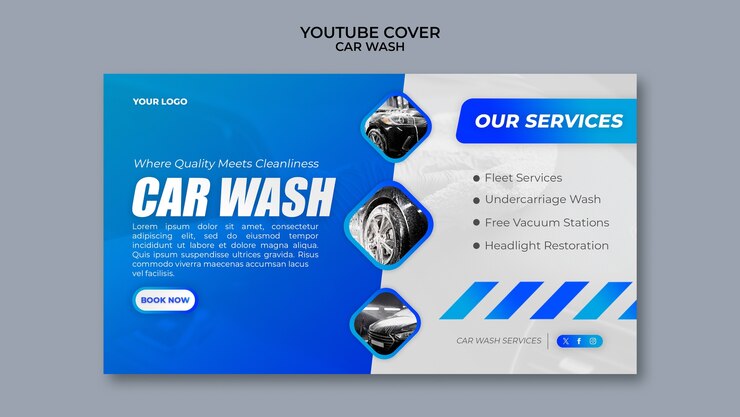 PSD grátis gradiente lavagem de carros capa do youtube