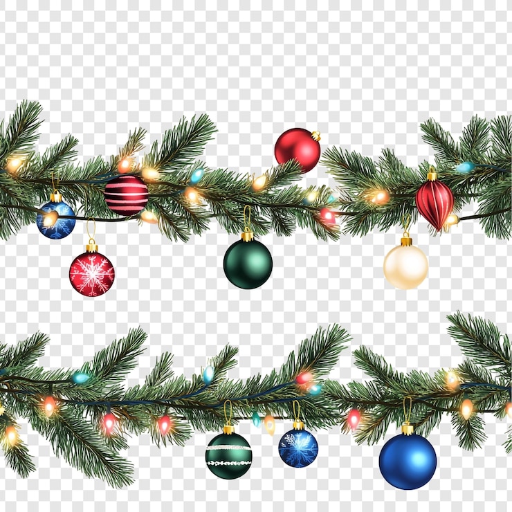 PSD grátis guirlanda festiva de natal com ornamentos coloridos e luzes cintilantes
