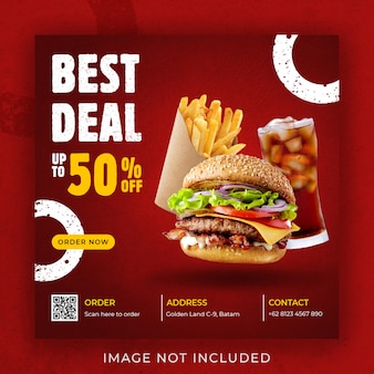 Hambúrguer comida menu promoção instagram post banner modelo