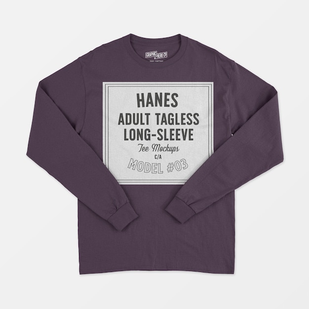 PSD grátis hanes adulto tagless longsleeve tee maquete