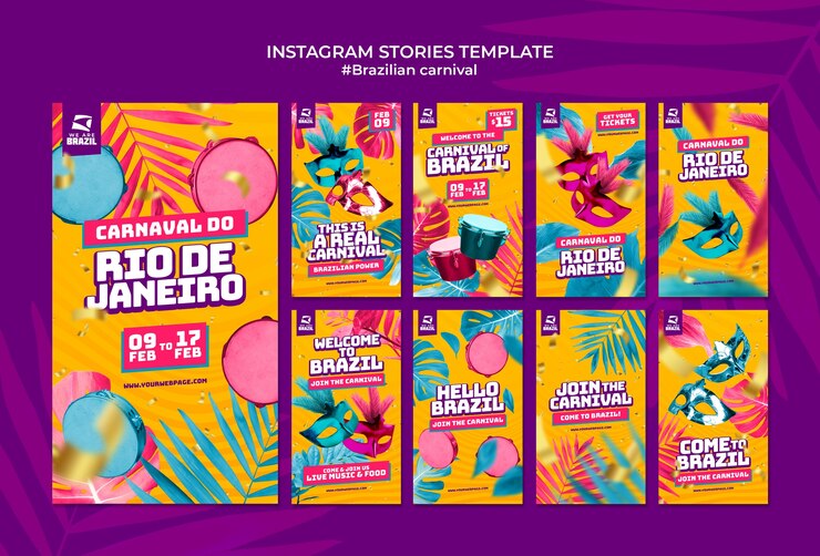 PSD grátis histórias de carnaval brasileiro no instagram