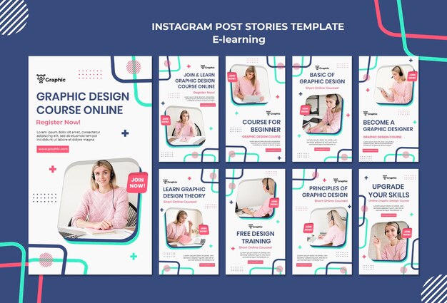 Histórias de instagram de curso de design gráfico