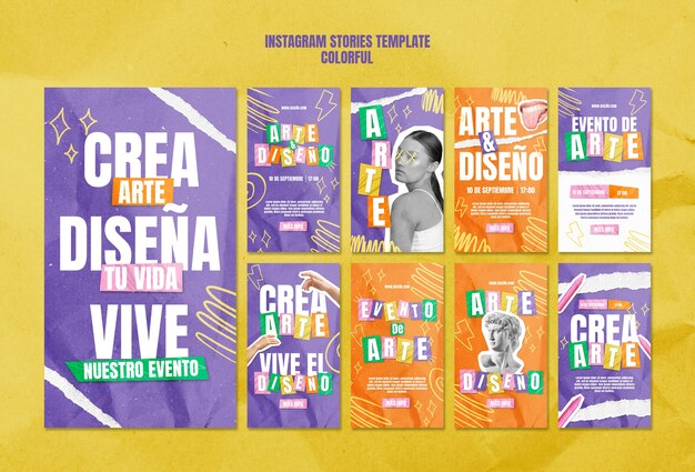 Histórias de Instagram de eventos coloridos desenhados à mão