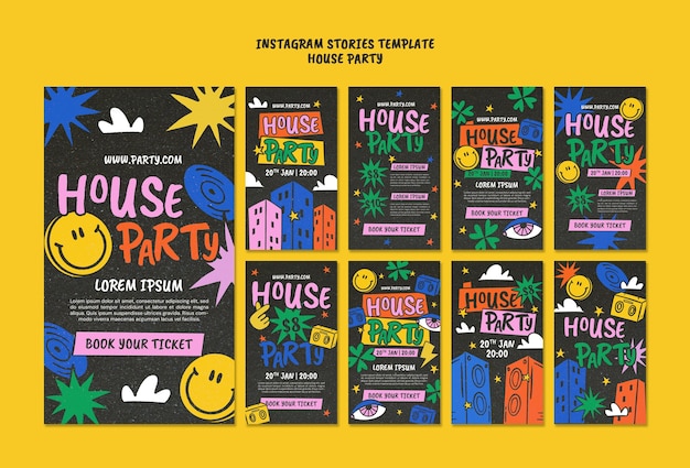 PSD grátis histórias de instagram de festas de casa desenhadas à mão
