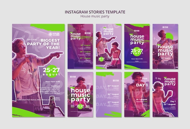 PSD grátis histórias de instagram de festas de música house