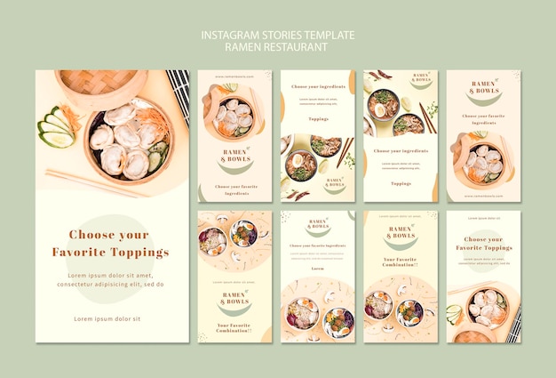Histórias de instagram de modelo de restaurante de ramen