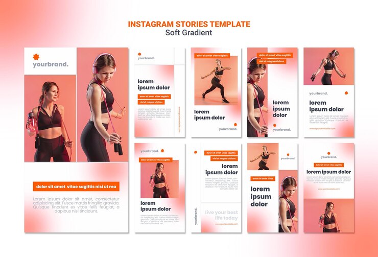 PSD grátis histórias de instagram de mulher esportiva com gradiente suave
