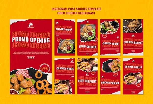 Histórias de instagram de restaurante de frango frito