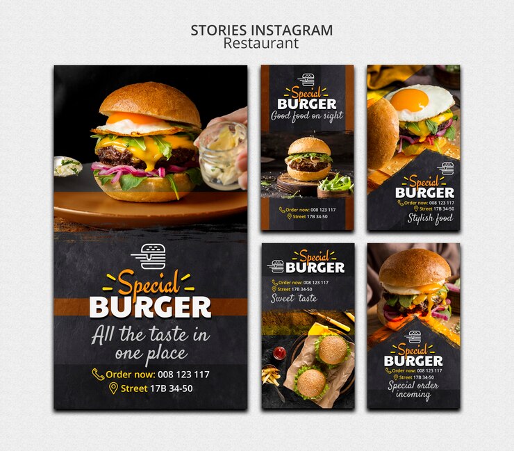 PSD grátis histórias de instagram de restaurante de hambúrguer delicioso