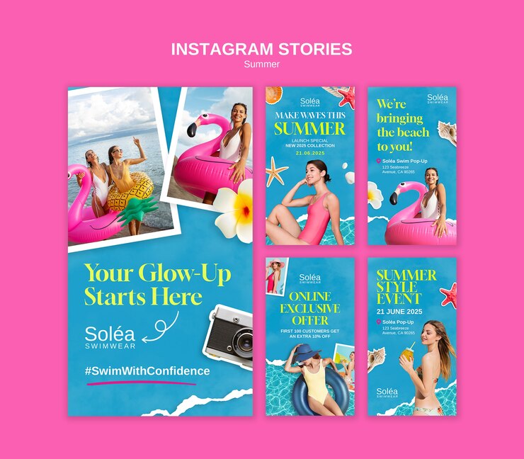 PSD grátis histórias de instagram de verão de trajes de banho soléa