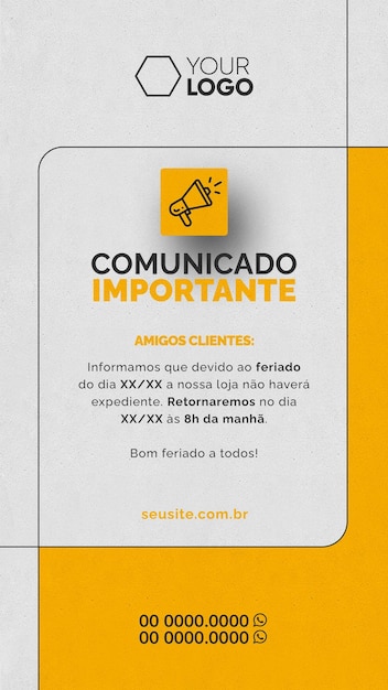 PSD grátis histórias de mídia social anúncio de negócios importante fundo branco com amarelo