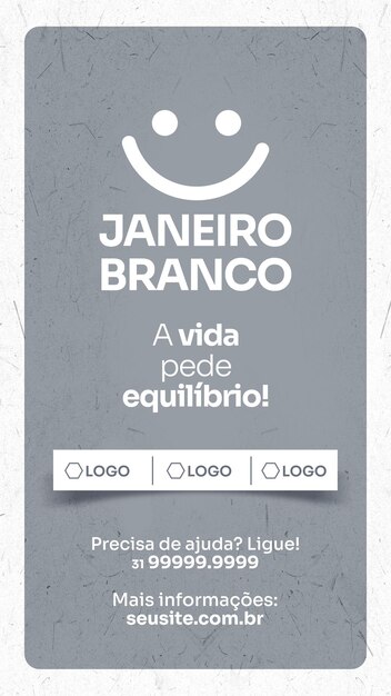 Histórias de mídia social da campanha de Janeiro Branco