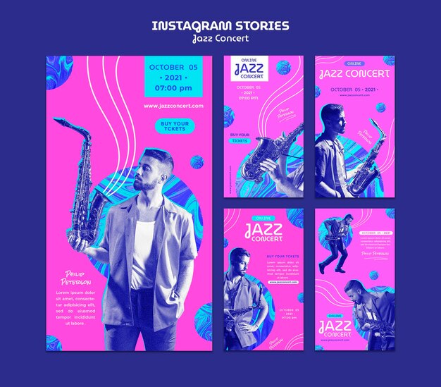 Histórias de mídia social de concertos de jazz