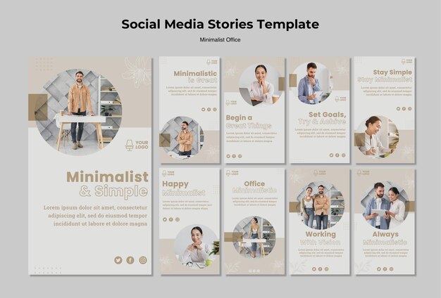 Histórias de mídia social do escritório minimalista