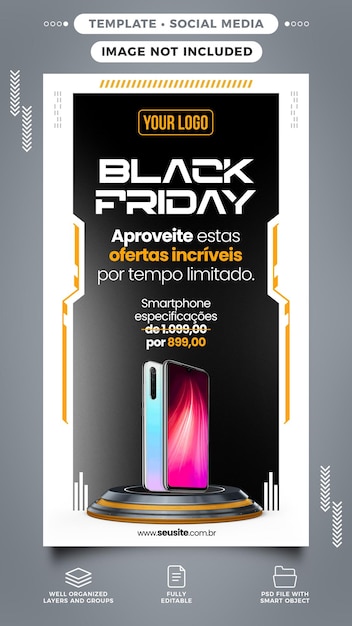 PSD grátis histórias de mídia social instagram black friday para vendas de eletrônicos no brasil