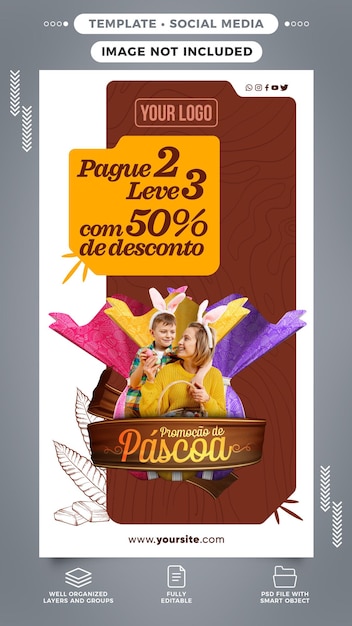 PSD grátis histórias de mídia social promoção de páscoa leve 3 pague 2