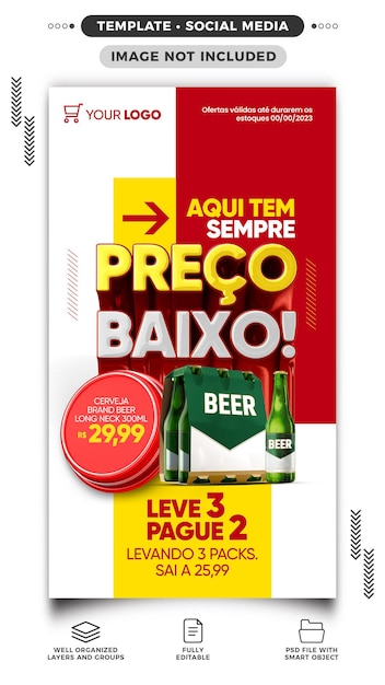 Histórias de mídia social supermercado preço baixo para vendas de bebidas