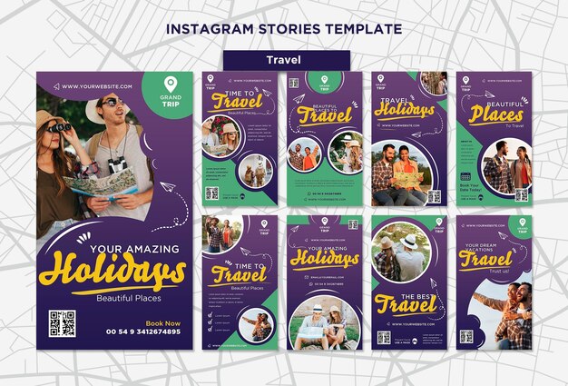 Histórias de viagens nas redes sociais com foto
