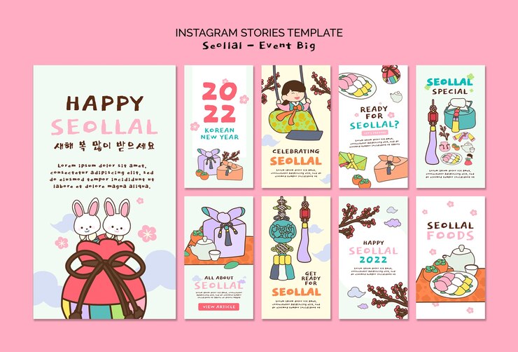 PSD grátis histórias do instagram da celebração do ano novo coreano