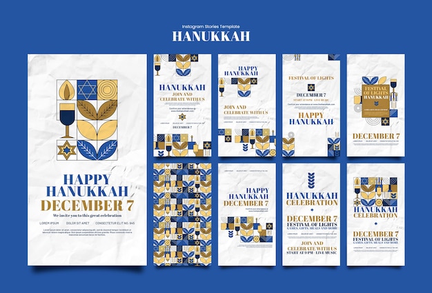 PSD grátis histórias do instagram da celebração do hanukkah