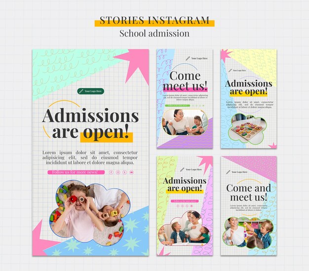 Histórias do instagram de admissão escolar de design plano