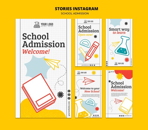 Histórias do instagram de admissão escolar de design plano