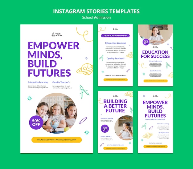 PSD grátis histórias do instagram de admissão escolar desenhadas à mão