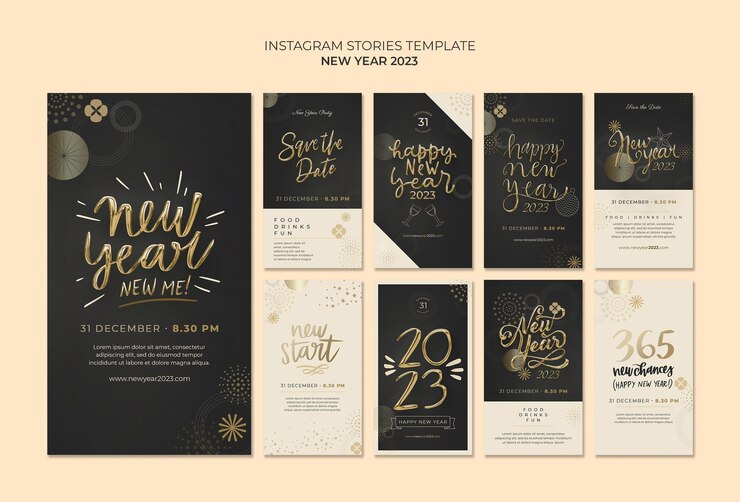 PSD grátis histórias do instagram de ano novo dourado 2023