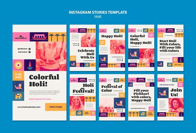 Histórias do instagram de celebração do festival Holi