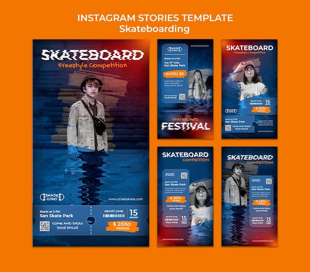 PSD grátis histórias do instagram de competição de skate