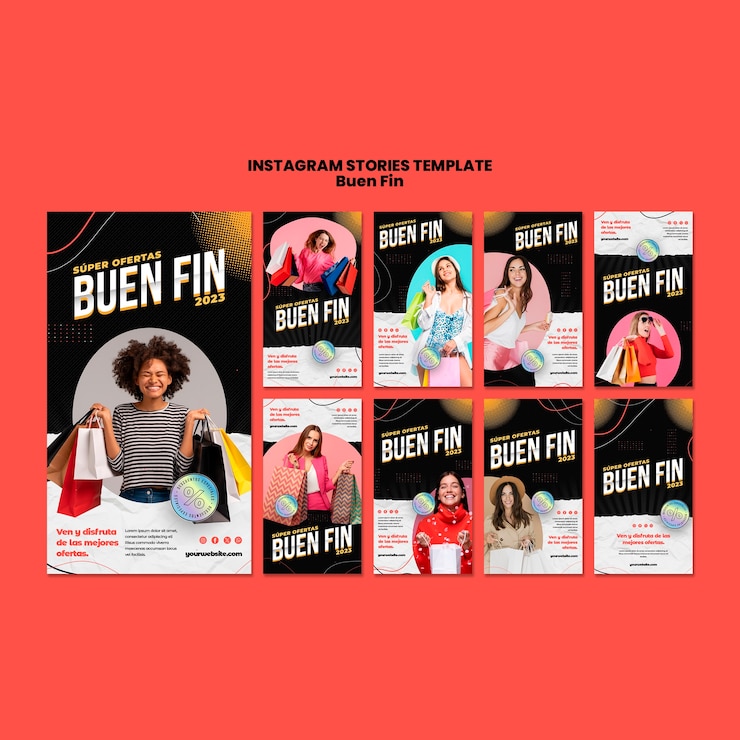 PSD grátis histórias do instagram de design plano buen fin