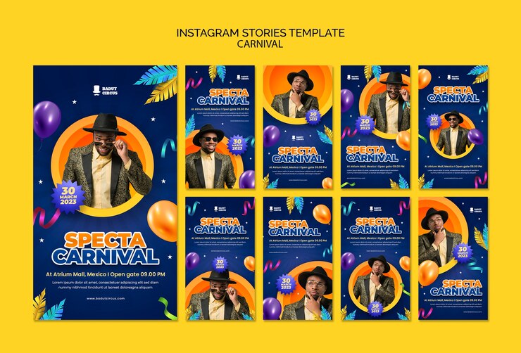 PSD grátis histórias do instagram de entretenimento de carnaval