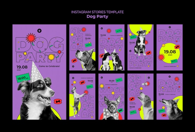 Histórias do instagram de festa de cachorro de design plano