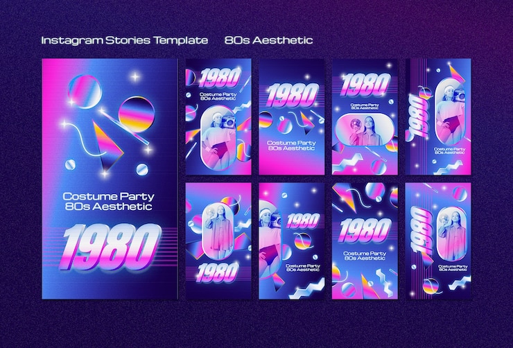 PSD grátis histórias do instagram de festas estéticas dos anos 80