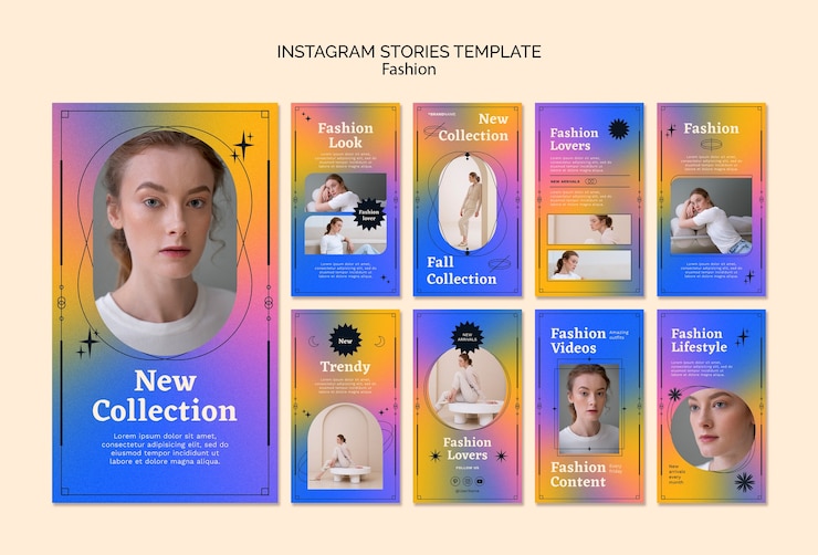 PSD grátis histórias do instagram de moda gradiente