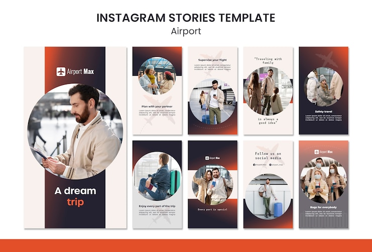 PSD grátis histórias do instagram de negócios no aeroporto