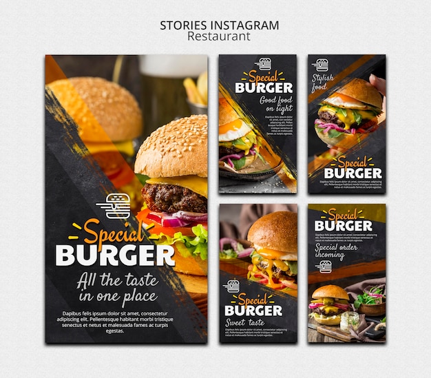 PSD grátis histórias do instagram de restaurante de hambúrguer