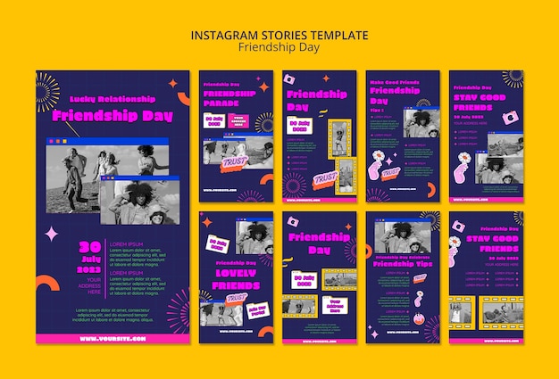 Histórias do instagram do dia da amizade de design plano