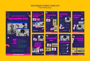 PSD grátis histórias do instagram do dia da amizade de design plano