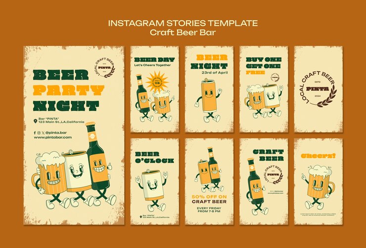 PSD grátis histórias do instagram do dia da cerveja de design plano