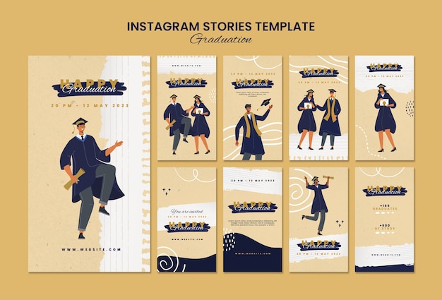 PSD grátis histórias do instagram do dia da formatura de design plano